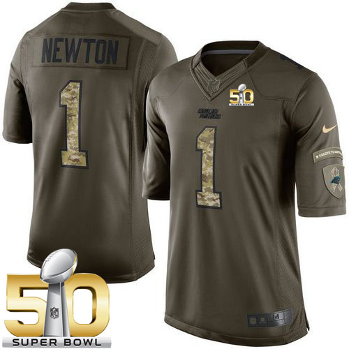  Panthers #1 Cam Newton Green Super Bowl 50 Youth Stitched NFL Limited Salute to Service Jersey