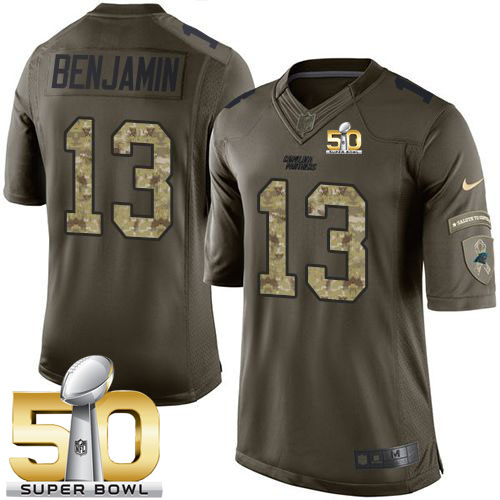  Panthers #13 Kelvin Benjamin Green Super Bowl 50 Youth Stitched NFL Limited Salute to Service Jersey
