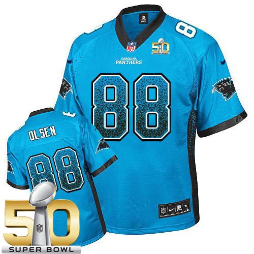  Panthers #88 Greg Olsen Blue Alternate Super Bowl 50 Youth Stitched NFL Elite Drift Fashion Jersey