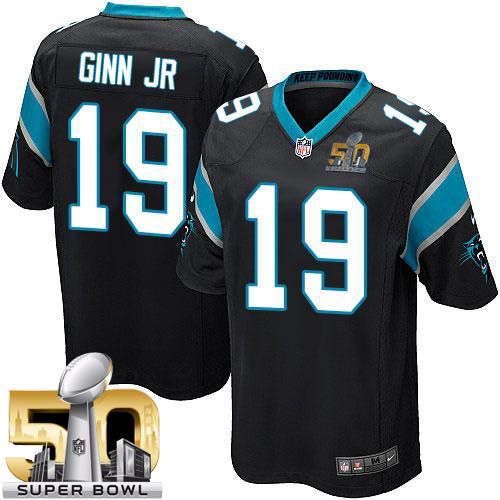  Panthers #19 Ted Ginn Jr Black Team Color Super Bowl 50 Youth Stitched NFL Elite Jersey