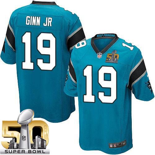  Panthers #19 Ted Ginn Jr Blue Alternate Super Bowl 50 Youth Stitched NFL Elite Jersey