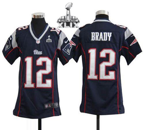  Patriots #12 Tom Brady Navy Blue Team Color Super Bowl XLIX Youth Stitched NFL Elite Jersey