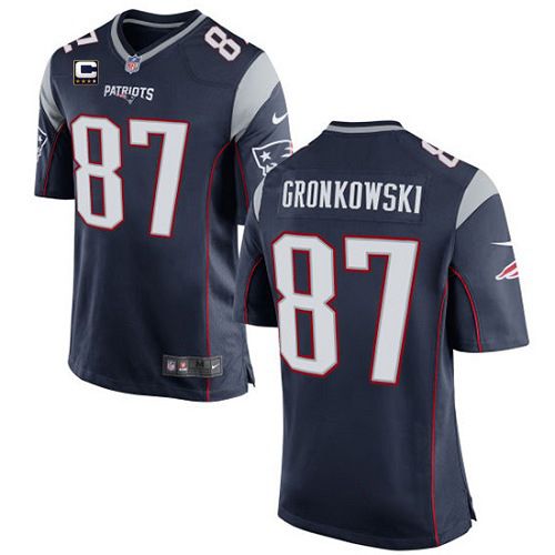  Patriots #87 Rob Gronkowski Navy Blue Team Color With C Patch Youth Stitched NFL New Elite Jersey