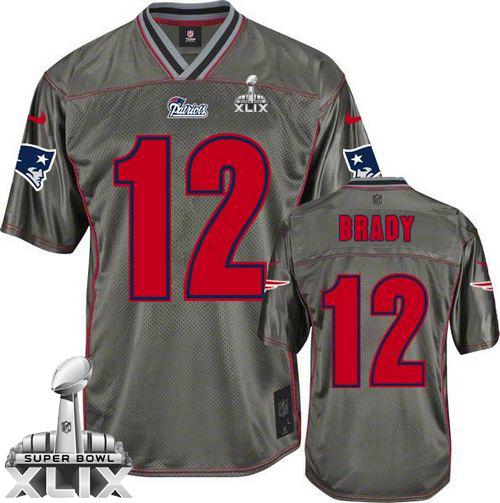  Patriots #12 Tom Brady Grey Super Bowl XLIX Youth Stitched NFL Elite Vapor Jersey