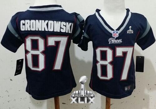Toddler  Patriots #87 Rob Gronkowski Navy Blue Team Color Super Bowl XLIX Stitched NFL Elite Jersey