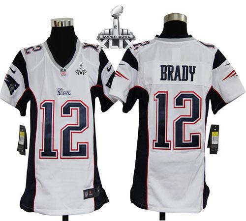  Patriots #12 Tom Brady White Super Bowl XLIX Youth Stitched NFL Elite Jersey