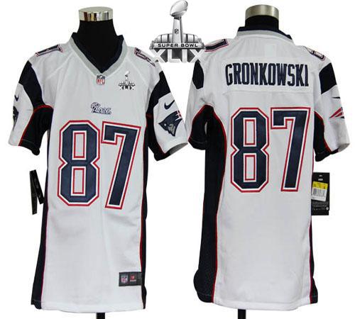  Patriots #87 Rob Gronkowski White Super Bowl XLIX Youth Stitched NFL Elite Jersey