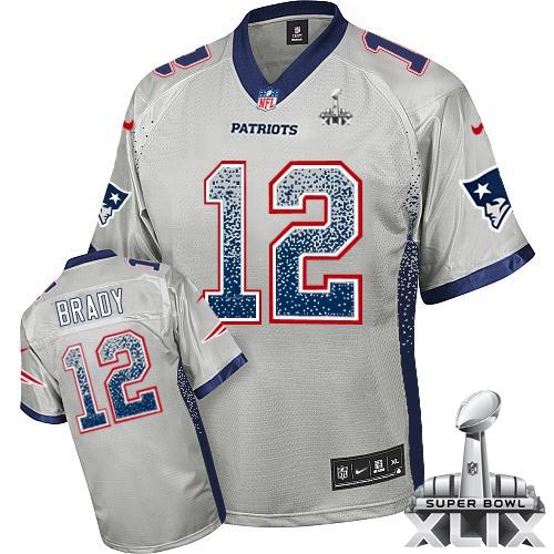  Patriots #12 Tom Brady Grey Super Bowl XLIX Youth Stitched NFL Elite Drift Fashion Jersey
