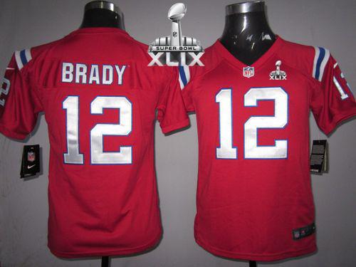  Patriots #12 Tom Brady Red Alternate Super Bowl XLIX Youth Stitched NFL Elite Jersey