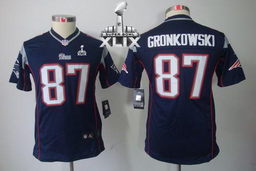  Patriots #87 Rob Gronkowski Navy Blue Team Color Super Bowl XLIX Youth Stitched NFL Limited Jersey