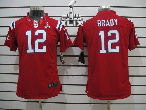  Patriots #12 Tom Brady Red Alternate Super Bowl XLIX Youth Stitched NFL Limited Jersey