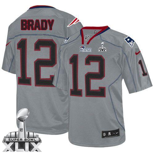  Patriots #12 Tom Brady Lights Out Grey Super Bowl XLIX Youth Stitched NFL Elite Jersey