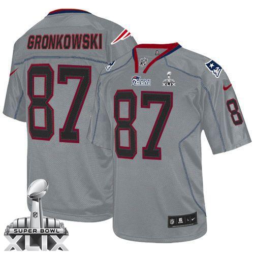  Patriots #87 Rob Gronkowski Lights Out Grey Super Bowl XLIX Youth Stitched NFL Elite Jersey
