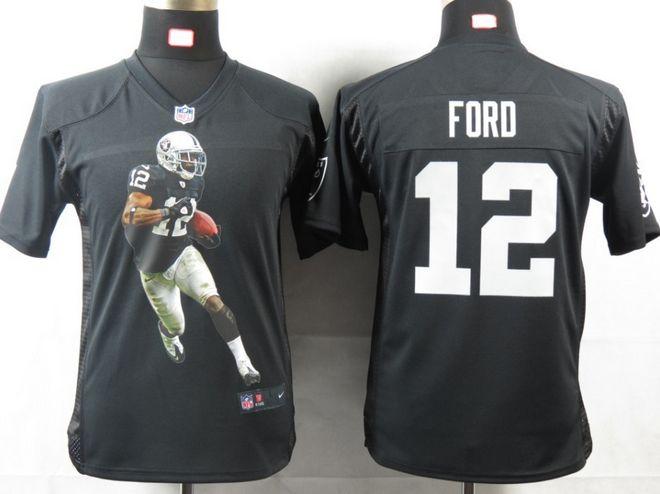  Raiders #12 Jacoby Ford Black Team Color Youth Portrait Fashion NFL Game Jersey