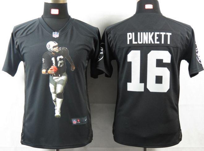  Raiders #16 Jim Plunkett Black Team Color Youth Portrait Fashion NFL Game Jersey