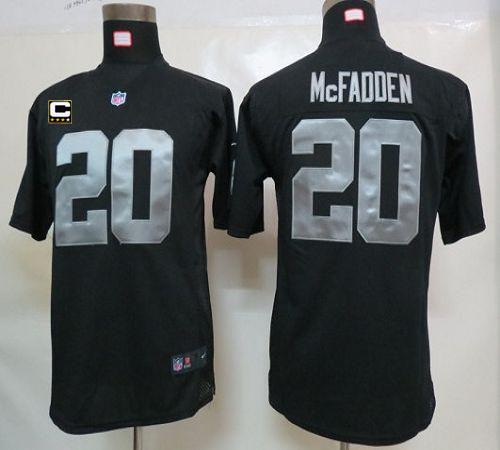  Raiders #20 Darren McFadden Black Team Color With C Patch Youth Stitched NFL Elite Jersey