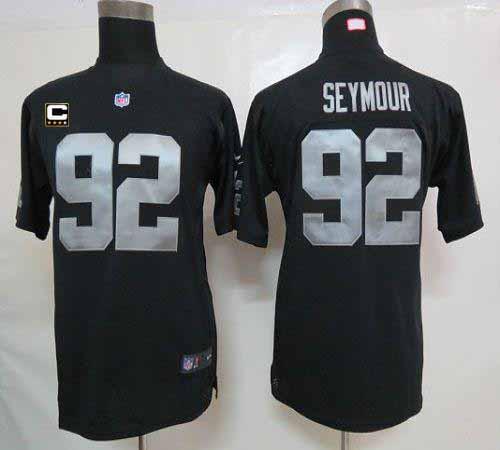  Raiders #92 Richard Seymour Black Team Color With C Patch Youth Stitched NFL Elite Jersey