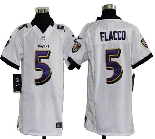  Ravens #5 Joe Flacco White Youth Stitched NFL Elite Jersey