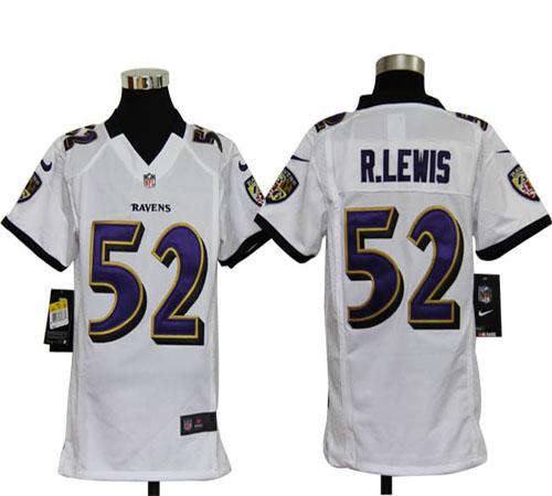  Ravens #52 Ray Lewis White Youth Stitched NFL Elite Jersey