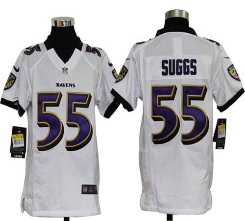  Ravens #55 Terrell Suggs White Youth Stitched NFL Elite Jersey