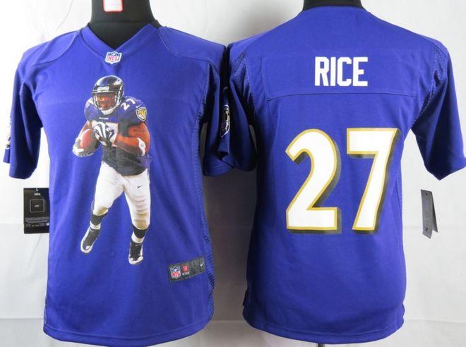  Ravens #27 Ray Rice Purple Team Color Youth Portrait Fashion NFL Game Jersey
