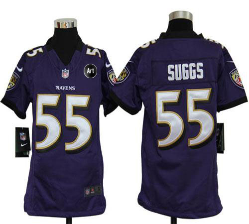  Ravens #55 Terrell Suggs Purple Team Color With Art Patch Youth Stitched NFL Elite Jersey