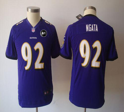  Ravens #92 Haloti Ngata Purple Team Color With Art Patch Youth NFL Game Jersey