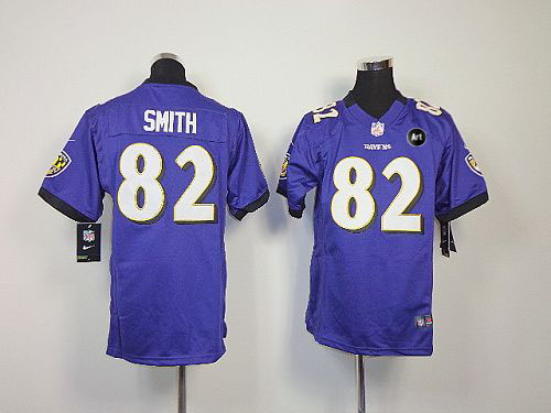  Ravens #82 Torrey Smith Purple Team Color With Art Patch Youth Stitched NFL Elite Jersey