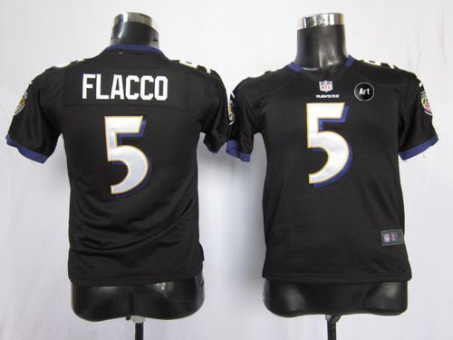  Ravens #5 Joe Flacco Black Alternate With Art Patch Youth Stitched NFL Elite Jersey