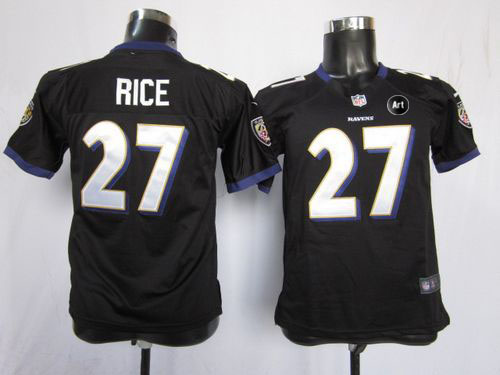  Ravens #27 Ray Rice Black Alternate With Art Patch Youth Stitched NFL Elite Jersey