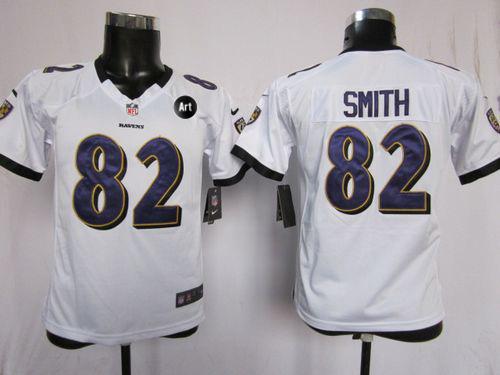  Ravens #82 Torrey Smith White With Art Patch Youth Stitched NFL Elite Jersey