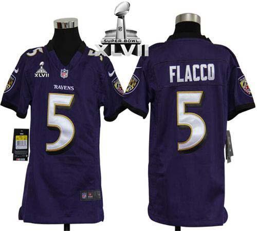  Ravens #5 Joe Flacco Purple Team Color Super Bowl XLVII Youth Stitched NFL Elite Jersey