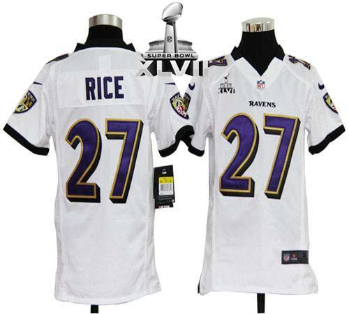  Ravens #27 Ray Rice White Super Bowl XLVII Youth Stitched NFL Elite Jersey
