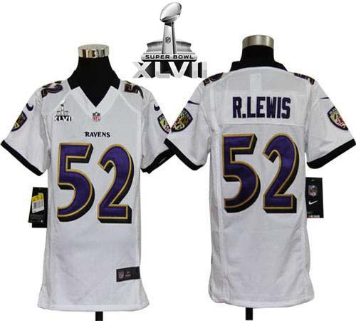  Ravens #52 Ray Lewis White Super Bowl XLVII Youth Stitched NFL Elite Jersey