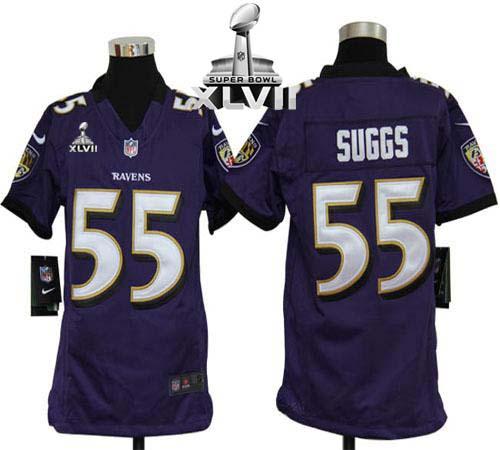  Ravens #55 Terrell Suggs Purple Team Color Super Bowl XLVII Youth Stitched NFL Elite Jersey