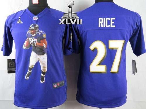  Ravens #27 Ray Rice Purple Team Color Super Bowl XLVII Youth Portrait Fashion NFL Game Jersey