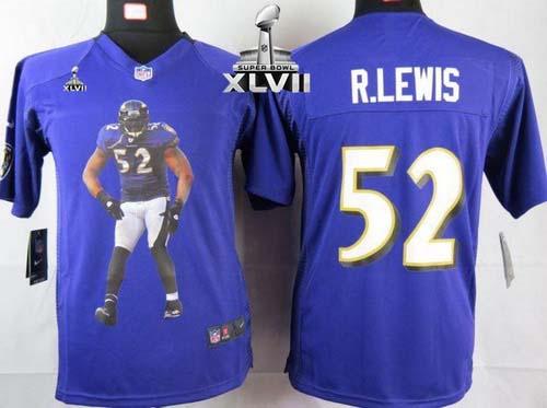  Ravens #52 Ray Lewis Purple Team Color Super Bowl XLVII Youth Portrait Fashion NFL Game Jersey
