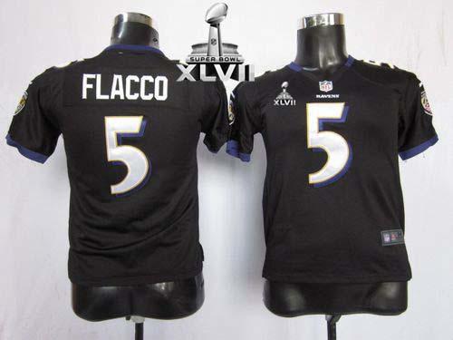  Ravens #5 Joe Flacco Black Alternate Super Bowl XLVII Youth Stitched NFL Elite Jersey