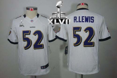  Ravens #52 Ray Lewis White Super Bowl XLVII Youth Stitched NFL Limited Jersey