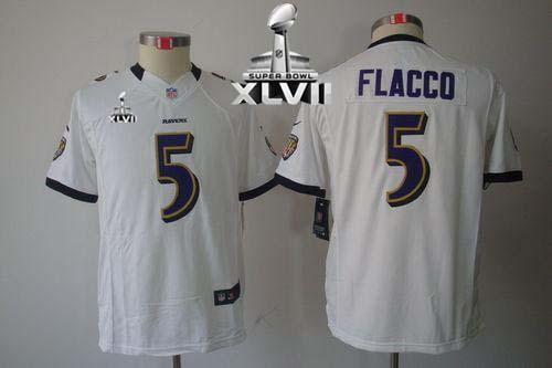  Ravens #5 Joe Flacco White Super Bowl XLVII Youth Stitched NFL Limited Jersey