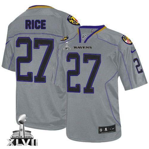  Ravens #27 Ray Rice Lights Out Grey Super Bowl XLVII Youth Stitched NFL Elite Jersey