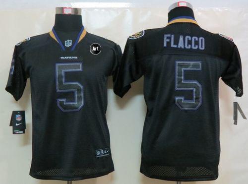  Ravens #5 Joe Flacco Lights Out Black With Art Patch Youth Stitched NFL Elite Jersey