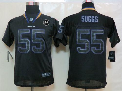  Ravens #55 Terrell Suggs Lights Out Black With Art Patch Youth Stitched NFL Elite Jersey