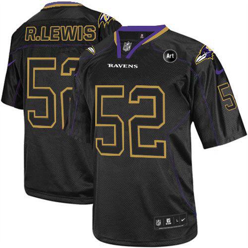  Ravens #52 Ray Lewis Lights Out Black With Art Patch Youth Stitched NFL Elite Jersey