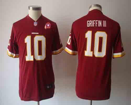  Redskins #10 Robert Griffin III Burgundy Red Team Color With 80TH Patch Youth NFL Game Jersey