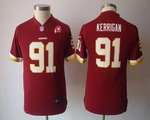  Redskins #91 Ryan Kerrigan Burgundy Red Team Color With 80TH Patch Youth NFL Game Jersey