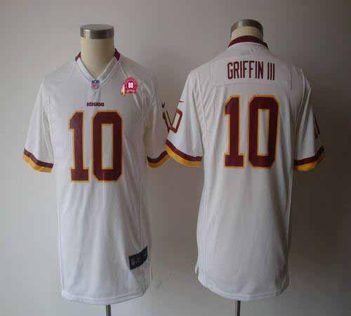  Redskins #10 Robert Griffin III White With 80TH Patch Youth NFL Game Jersey