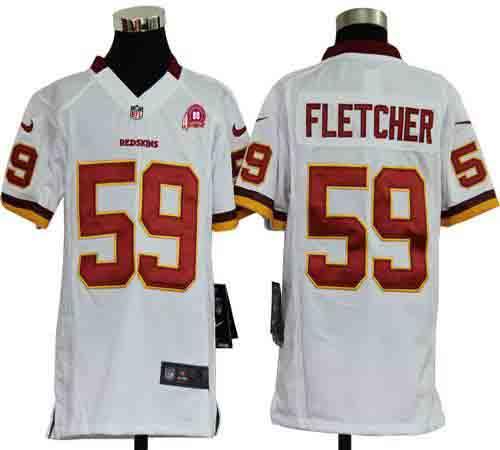  Redskins #59 London Fletcher White With 80TH Patch Youth Stitched NFL Elite Jersey