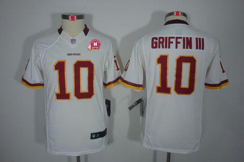  Redskins #10 Robert Griffin III With 80TH Patch White Youth Stitched NFL Limited Jersey