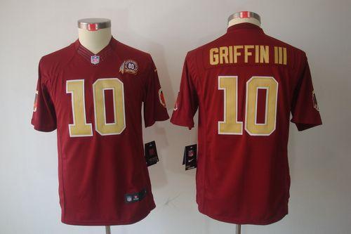  Redskins #10 Robert Griffin III Burgundy Red Alternate With 80TH Patch Youth Stitched NFL Limited Jersey